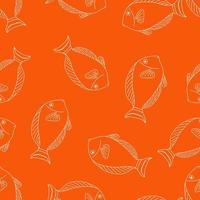 naadloos patroon met fish.fish met een grote scherpe fin.nautical theme.doodle style.orange background.white outline.vector illustratie. vector