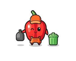 de mascotte van schattige rode paprika als vuilnisophaler vector