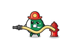 Pakistaanse vlag cartoon als brandweerman mascotte met waterslang vector