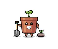 schattige plantenpot cartoon plant een boomzaad vector