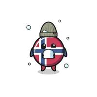 schattige cartoon vlag van noorwegen met rillende uitdrukking vector