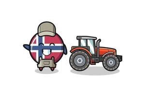 de boermascotte van de Noorse vlag die naast een tractor staat vector