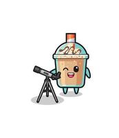 milkshake astronoom mascotte met een moderne telescoop vector