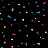 bomen en confetti naadloos patroon op zwart vector
