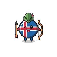 ijsland vlag cartoon als middeleeuwse boogschutter mascotte vector
