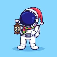 schattig kerst astronaut karakter met lantaarns. vlakke stijl cartoon afbeelding. vector