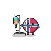 schattig noorse vlagkarakter staande met infuuspaal vector