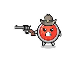 de nood paniekknop cowboy schieten met een pistool vector