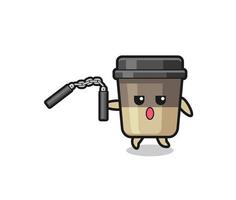 cartoon van koffiekop met nunchaku vector