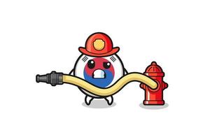 Zuid-Koreaanse vlag cartoon als brandweerman mascotte met waterslang vector