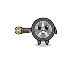 autowiel mascotte met zaklamp vector