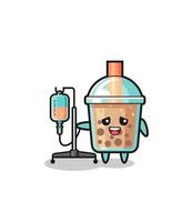 schattig bubble tea karakter staande met infuuspaal vector