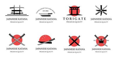 stel wapen katana of ninja vintage pictogram minimalistisch vector logo illustratie ontwerp