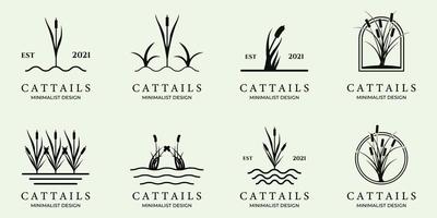 set van cattails of kattenstaart lijntekeningen minimalistische eenvoudige vector logo pictogram illustratie ontwerp creatief