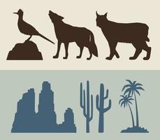 zes dieren en landschapssilhouetten vector