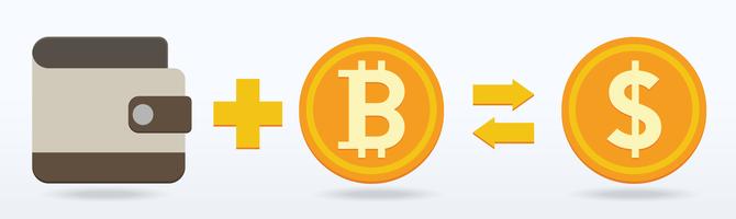 Bitcoin plat ontwerp, digitale of virtuele munt vector