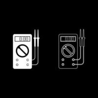 digitale multimeter voor het meten van elektrische indicatoren ac dc spanning stroomsterkte ohmmeter vermogen met sondes pictogram overzicht set witte kleur vector illustratie vlakke stijl afbeelding