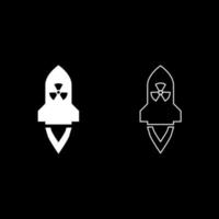 Atomaire raket vliegen nucleaire raket wapens radioactieve bom militair concept pictogram overzicht set witte kleur vector illustratie vlakke stijl afbeelding