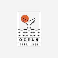Oceaan walvis staart lijn kunst logo vector illustratie ontwerp. oceaan symbool