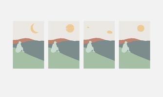 set van abstracte minimalistische esthetische posters achtergronden met bergen en zee landschap. vector