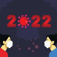 poster nieuwjaar 2022 met virus covid-19 vector