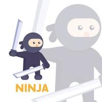 ninja met zwaarden in handen in vlakke stijl, vectorillustratie vector