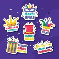 schattig mardi gras stickerpakket vector