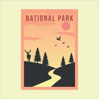 nationaal park minimalistische vintage poster vector illustratie sjabloon grafisch ontwerp. herten dennen en heuvel banner eenvoudig retro concept