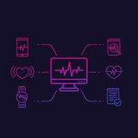 ecg, hartdiagnose, elektrocardiografie lineaire vectorpictogrammen vector