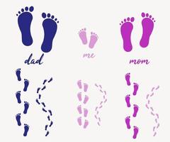 baby voet prfamilie voetafdrukken met babystapjes, mama en dadints vector