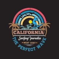 Californië surfparadijs vintage t-shirtontwerp voor zomervakantie vector