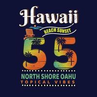Hawaii strand zonsondergang vintage zomer t-shirt ontwerp voor zomervakantie vector