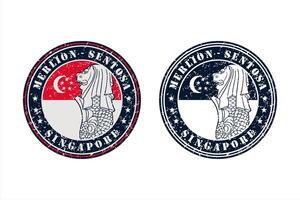 merlion sentosa singapore stempel reizen ontwerp vector logo