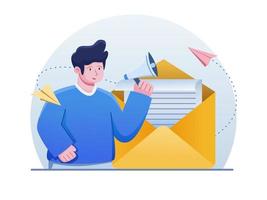 e-mailmarketingcampagneillustratie, nieuwsbriefmarketing, infuusmarketing, nieuw e-mailbericht. kan worden gebruikt voor web, apps, banner, sociale media, enz. vector