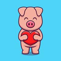schattig varken knuffelen liefde hart cartoon pictogram illustratie vector
