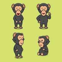 set van schattige chimpansee cartoon platte illustraties vector