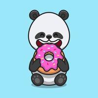 schattige panda eten donut cartoon vector pictogram illustratie