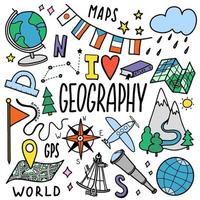 aardrijkskunde en geologie onderwijs onderwerp handschrift doodle icoon van aarde exploratie en kaart ontwerp teken en symbool in geïsoleerde background vector