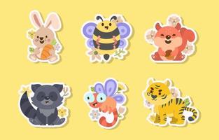 set schattige dieren lente stickers vector