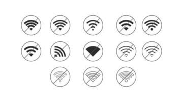 set van geen draadloze verbindingen geen wifi pictogram teken vector zwarte kleur