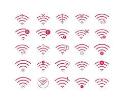 set van geen wifi draadloos pictogram vector rode kleur