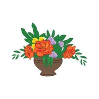 rode, roze en gele viooltje bloemen in een pot geïsoleerd op een witte achtergrond. vectorillustratie. vector