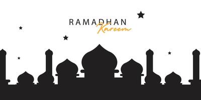 een silhouet van de moskee in het zwart voor ramadan-ontwerpsjabloon vector