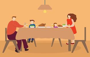 illustratie vector ontwerp van familie vieren Thanksgiving en ze eten samen in de eetkamer