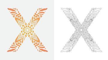 alfabet letter x pop-art, mandala kleuren ornamenten ontwerp vector