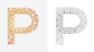 alfabet letter p pop-art, mandala kleuren ornamenten ontwerp vector