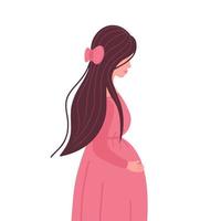 zwangere vrouw, jong zwanger meisje dat haar babybuil vasthoudt. illustratie voor achtergronden, verpakkingen, wenskaarten, posters, stickers, textiel en seizoensontwerp. geïsoleerd op een witte achtergrond. vector