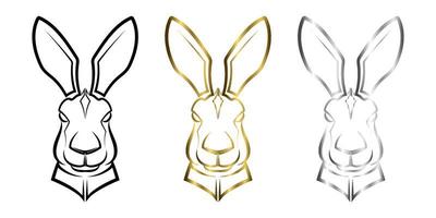 drie kleuren zwart goud en zilver lijntekeningen van konijnenhoofd. goed gebruik voor symbool, mascotte, pictogram, avatar, tatoeage, t-shirtontwerp, logo of elk ontwerp. vector