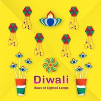 Uitnodigingskaart voor Diwali-festival van Hindoes. Vector illustratieontwerp in papier gesneden stijl.