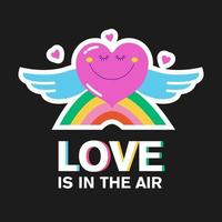 sticker liefde in de lucht. een hart boven een regenboog. vector
